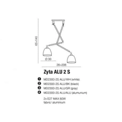 Lampa wisząca ZYTA 2 S PENDANT ALU black AZ2301+AZ2600 śr.26cm AZZARDO
