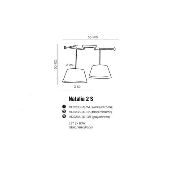 Lampa wisząca NATALIA 2 S GREY AZ1923+AZ2591 AZZARDO