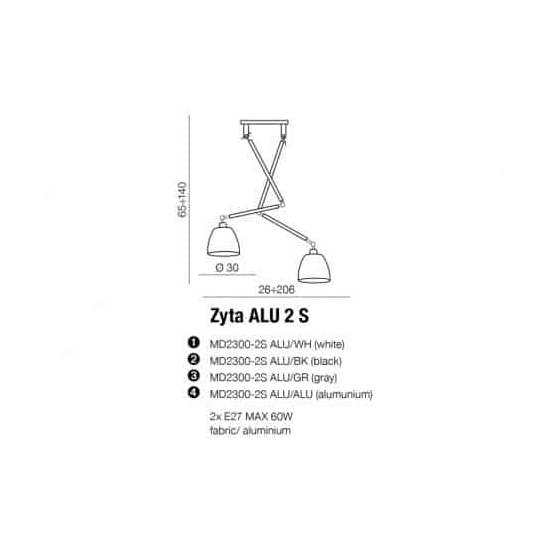 Lampa wisząca ZYTA 2 S PENDANT ALU black AZ2301+AZ2600 śr.26cm AZZARDO