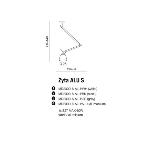 Lampa wisząca ZYTA S PENDANT ALU white AZ2298+AZ2602 śr.26cm AZZARDO