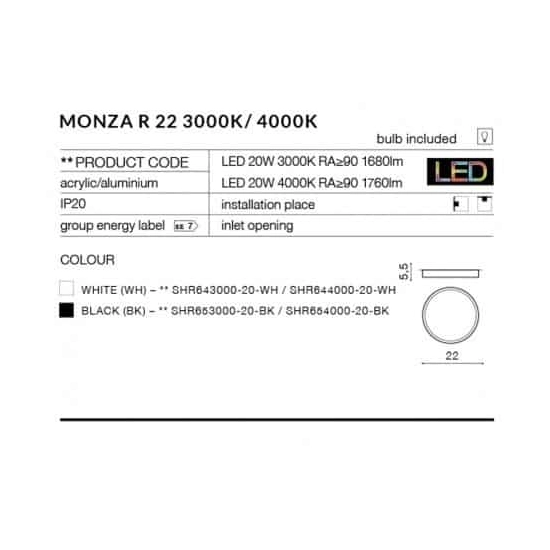 Plafon MONZA R 22 AZ2263 AZZARDO biała ciepła