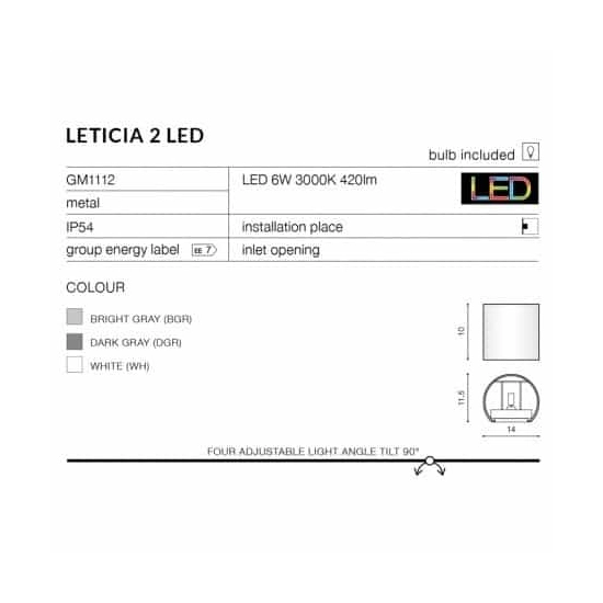 Kinkiet LETICIA 2 LED AZ2188 AZZARDO
