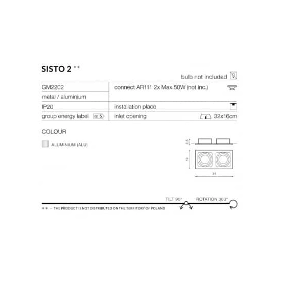 Oprawa podstropowa Sisto 2pł WH/BK AZ1447 AZZARDO