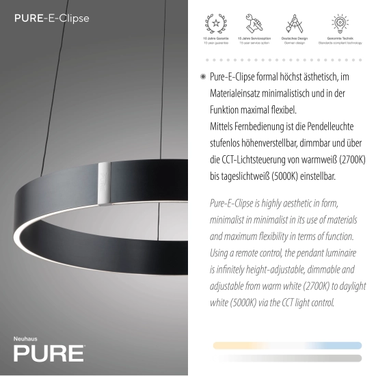 2560-15 PURE E-CLIPSE LAMPA WISZĄCA z pilotem SZARY Paul Neuhaus