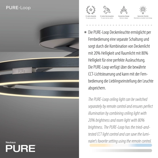 6552-15 PURE LOOP LAMPA SUFITOWA z pilotem SZARY Paul Neuhaus