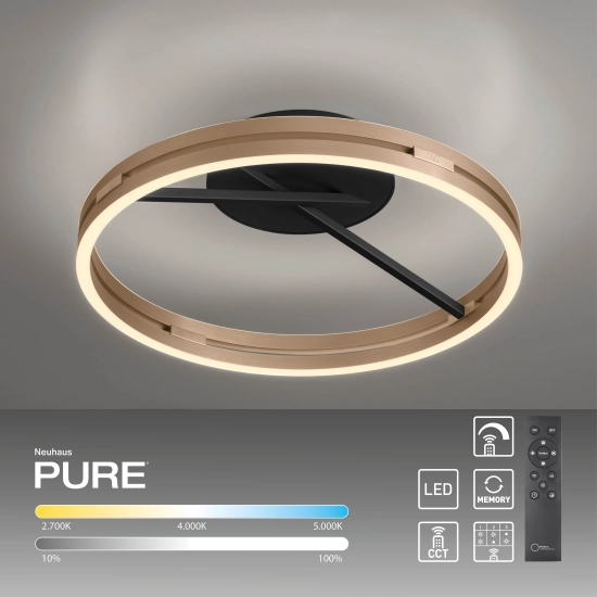 6552-68 PURE LOOP LAMPA SUFITOWA z pilotem CZARNY/MATOWY MOSIĄDZ Paul Neuhaus