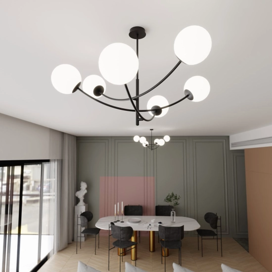Lampa sufitowa HUNTER 6 BLACK/OPAL 1102/6 EMIBIG Lighting