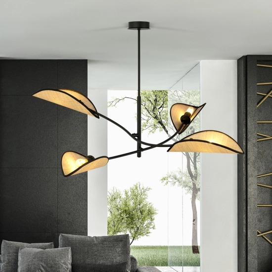 Lampa sufitowa LOTUS 4 BLACK/RATTAN 1108/4 EMIBIG Lighting