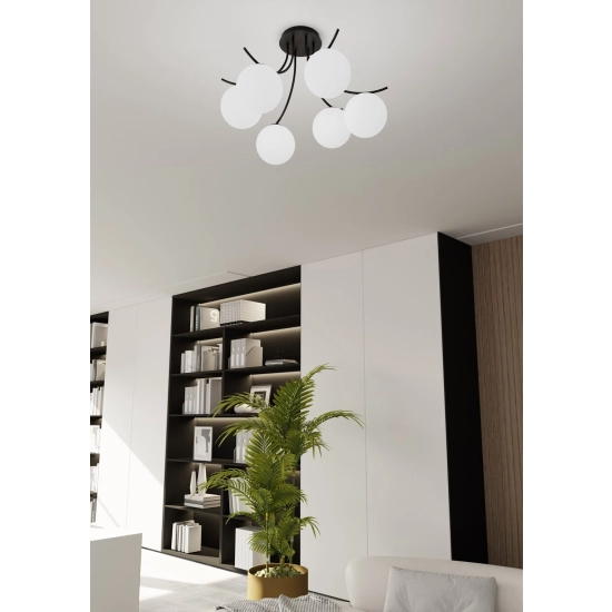 Lampa sufitowa BOSTON 6 BLACK/OPAL 1109/6 EMIBIG Lighting