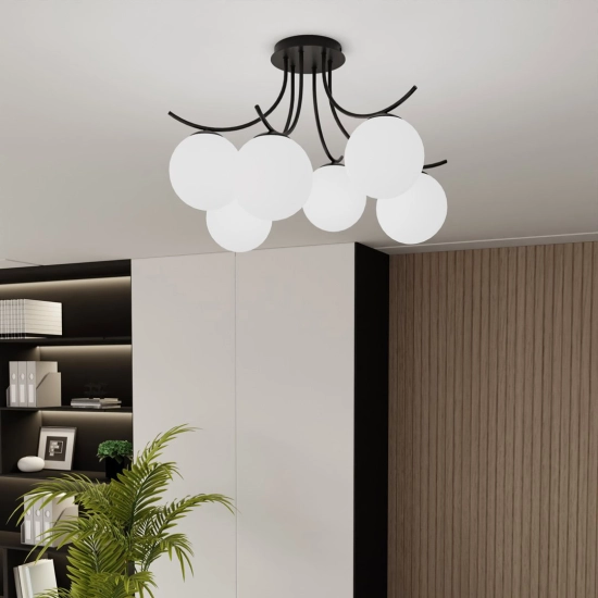 Lampa sufitowa BOSTON 6 BLACK/OPAL 1109/6 EMIBIG Lighting