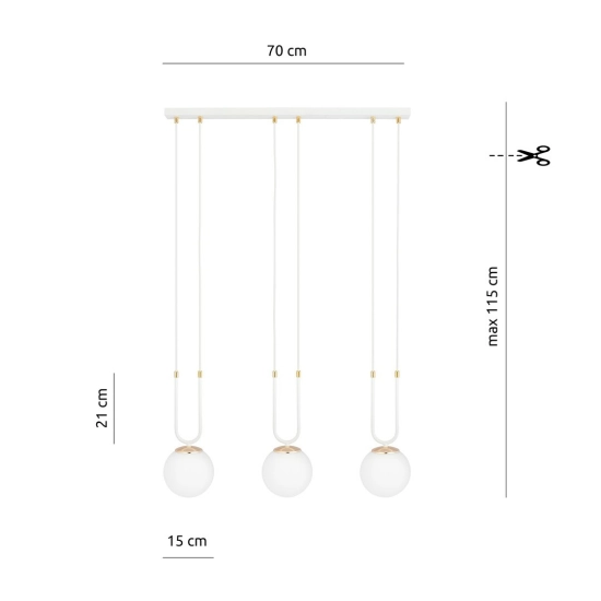 Lampa wisząca GLAM 3 WHITE/OPAL 1115/3 EMIBIG Lighting