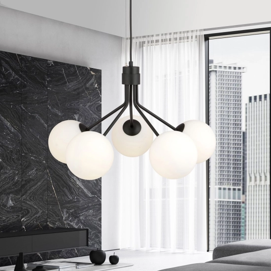 Lampa wisząca NOVA 5 BLACK/OPAL 1138/5 EMIBIG Lighting
