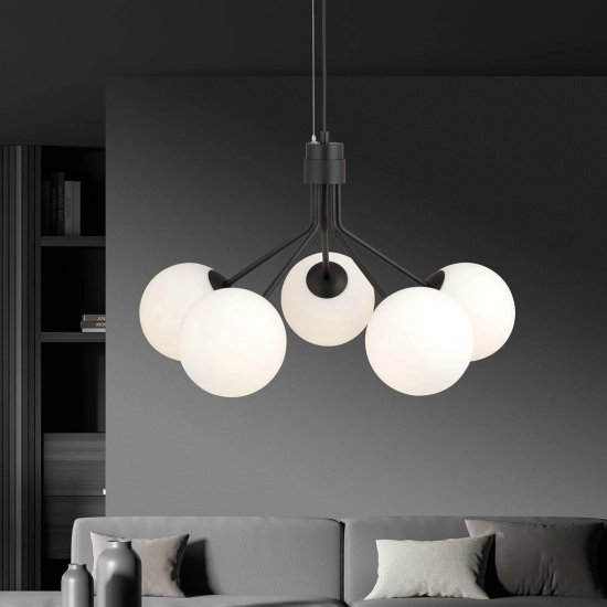 Lampa wisząca NOVA 5 BLACK/OPAL 1138/5 EMIBIG Lighting