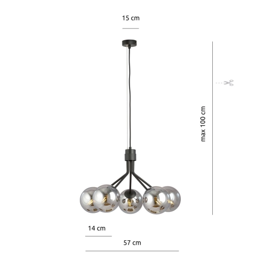 Lampa wisząca NOVA 5 BLACK/GRAFIT 1140/5 EMIBIG Lighting