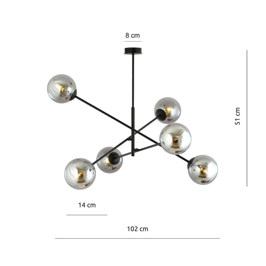 Lampa wisząca LINEAR 6 BLACK/GRAFIT 1167/6 EMIBIG Lighting