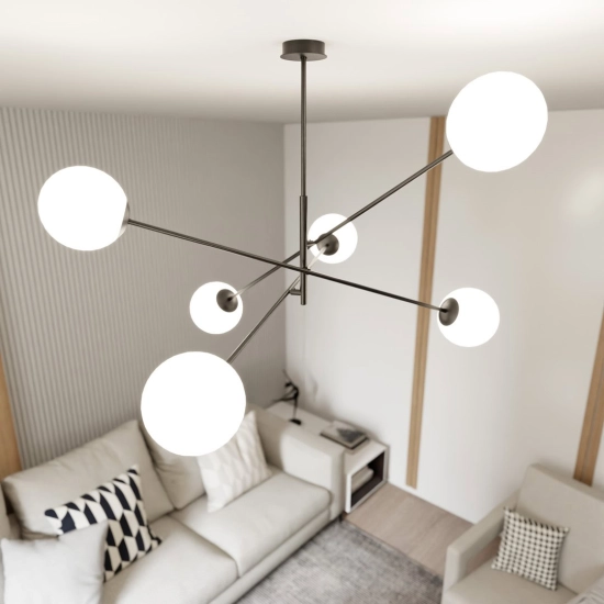 Lampa wisząca LINEAR 6 BLACK/OPAL 1169/6 EMIBIG Lighting