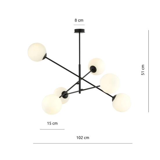Lampa wisząca LINEAR 6 BLACK/OPAL 1169/6 EMIBIG Lighting