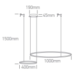 BLACK 2x RINGS 40cm/100cm 65W WW IP20 230V DIMMABLE 63150A/B/W ONE LIGHT