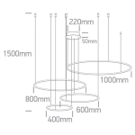 BLACK 4x RINGS 40cm/60cm/80cm/100cm 100W WW IP20 230V DIMMABLE 63150C/B/W ONE LIGHT
