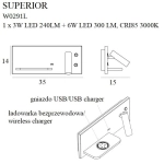 Superior W0291l Kinkiet Z Gniazdem Usb I Ładowarką Indukcyjną Biały MaxLight