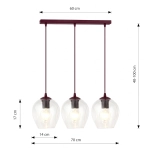 Lampa wisząca ISTAR 3 BURGUND TRANSPARENT 1784/3 EMIBIG - zdjęcie dodatkowe 3