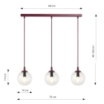 Lampa wisząca COSMO 3 BURGUNDY TRANSPARENT 1788/3 EMIBIG - zdjęcie dodatkowe 2