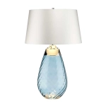Duża lampa stołowa Lena – 2 źródła światła – Niebieskie szkło i biały abażur LENA-TL-L-BLUE-OWSS Elstead Lighting