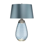 kinkiecik.pl Duża lampa stołowa Lena – 2 źródła światła – Niebieskie szkło i jasnoniebieski abażur LENA-TL-L-BLUE Elstea