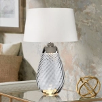 Duża lampa stołowa Lena – 2 źródła światła – Przydymione szkło i biały abażur LENA-TL-L-SMOKE-OWSS Elstead Lighting