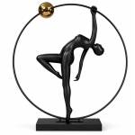 Lampa podłogowa WOMAN ARTISTIC LED 200 cm - czarna figura akrobatki ze złotą kulą F9320 Step into design