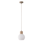 Lampa wisząca biała ryflowana kula drewno bukowe 41842 ALBA 1 Sigma