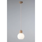 Lampa wisząca biała ryflowana kula drewno bukowe 41842 ALBA 1 Sigma