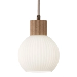 Lampa wisząca biała ryflowana kula drewno bukowe 41842 ALBA 1 Sigma