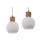 Lampa wisząca biała ryflowana kula drewno bukowe 41843 ALBA 2 Sigma