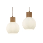 Lampa wisząca biała ryflowana kula drewno bukowe 41843 ALBA 2 Sigma