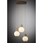 Lampa wisząca biała ryflowana kula drewno bukowe 41844 ALBA 3 koło Sigma