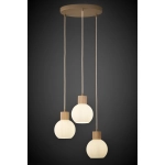 Lampa wisząca biała ryflowana kula drewno bukowe 41844 ALBA 3 koło Sigma