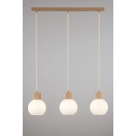 Lampa wisząca biała ryflowana kula drewno bukowe 41845 ALBA 3 prosta Sigma