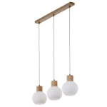 Lampa wisząca biała ryflowana kula drewno bukowe 41845 ALBA 3 prosta Sigma