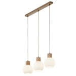 Lampa wisząca biała ryflowana kula drewno bukowe 41845 ALBA 3 prosta Sigma