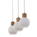 Lampa wisząca biała ryflowana kula drewno bukowe 41845 ALBA 3 prosta Sigma