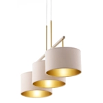 Lampa wisząca z abażurami welur MARII 3 zwis ciepły beż złoty 41839 Sigma