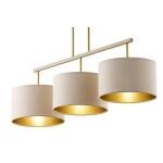 Lampa wisząca z abażurami welur MARII 3 zwis ciepły beż złoty 41839 Sigma