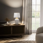 Lampa stołowa Bexley – 1 źródło światła – Biała/ Polerowany nikiel QN-BEXLEY-TL-WPN Elstead Lighting