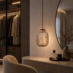 Lampa wisząca BOOM 25 cm - LED, klosz bursztynowy, wykonczenie złote - zdjęcie produktu