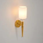 Lampa ścienna DAMA 52 cm- złoty kinkiet z białym abażurem - zdjęcie produktu