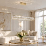 Lampa wisząca ADONIS 100 cm - żyrandol złoty z kryształami - zdjęcie produktu