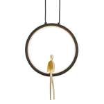 Lampa wisząca AMICI 27 cm - LED, mosiądz czarny ring z dekoracyjną złotą figurką - zdjęcie produktu