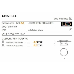 Oprawa stropowa podtynkowa Una 4000K (acryl) IP44 AZ2773 AZZARDO