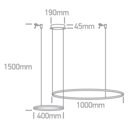BLACK 2x RINGS 40cm/100cm 65W WW IP20 230V DIMMABLE 63150A/B/W ONE LIGHT